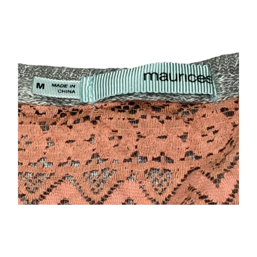 Maurices Coral Lace Front Top Grey Raglan Long Sleeves Womens Medium - Picture 6 of 7